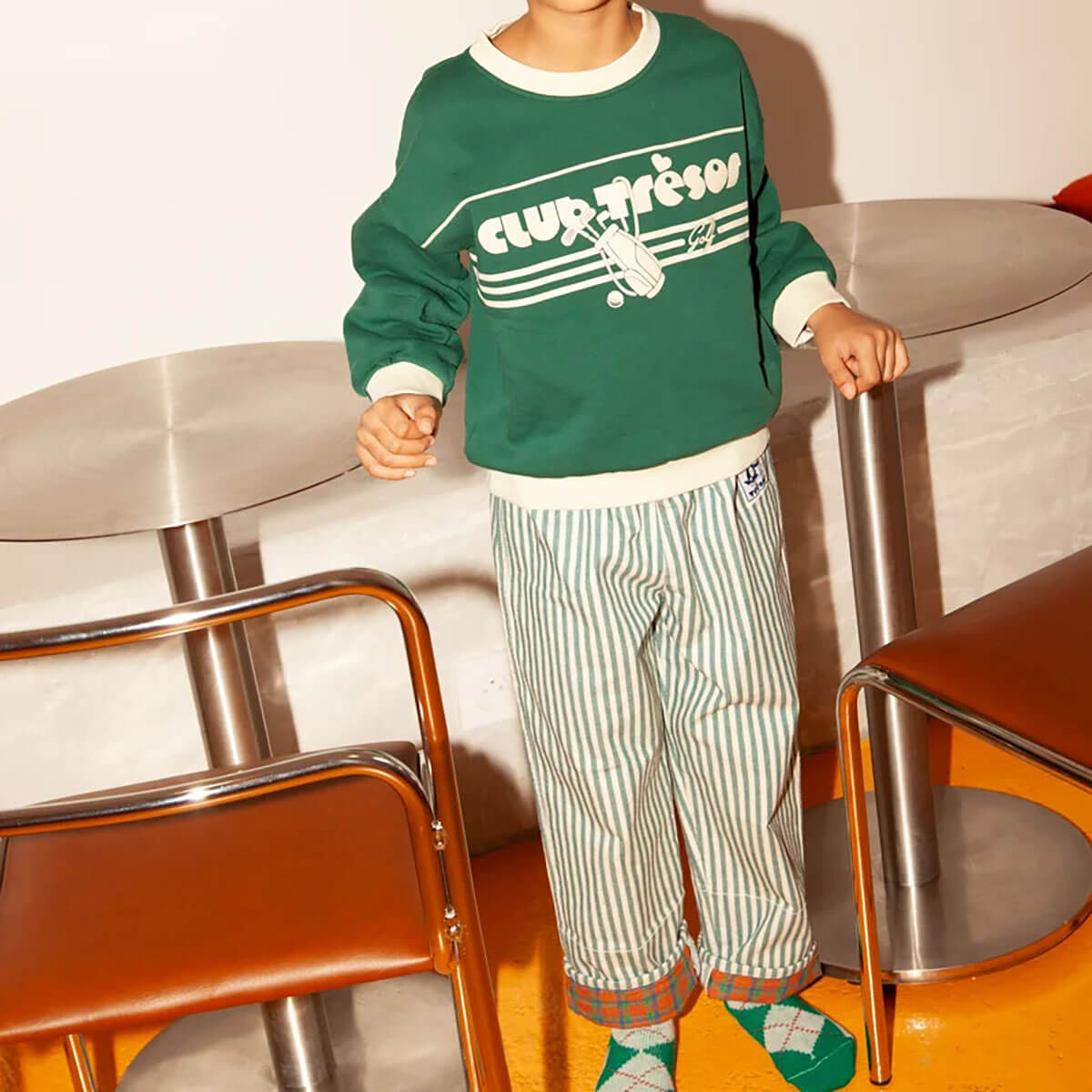 Pantalon à carreaux de bûcheron rustique en coton deadstock avec ourlet ajustable et coupe évolutive pour enfants de 2 à 9 ans