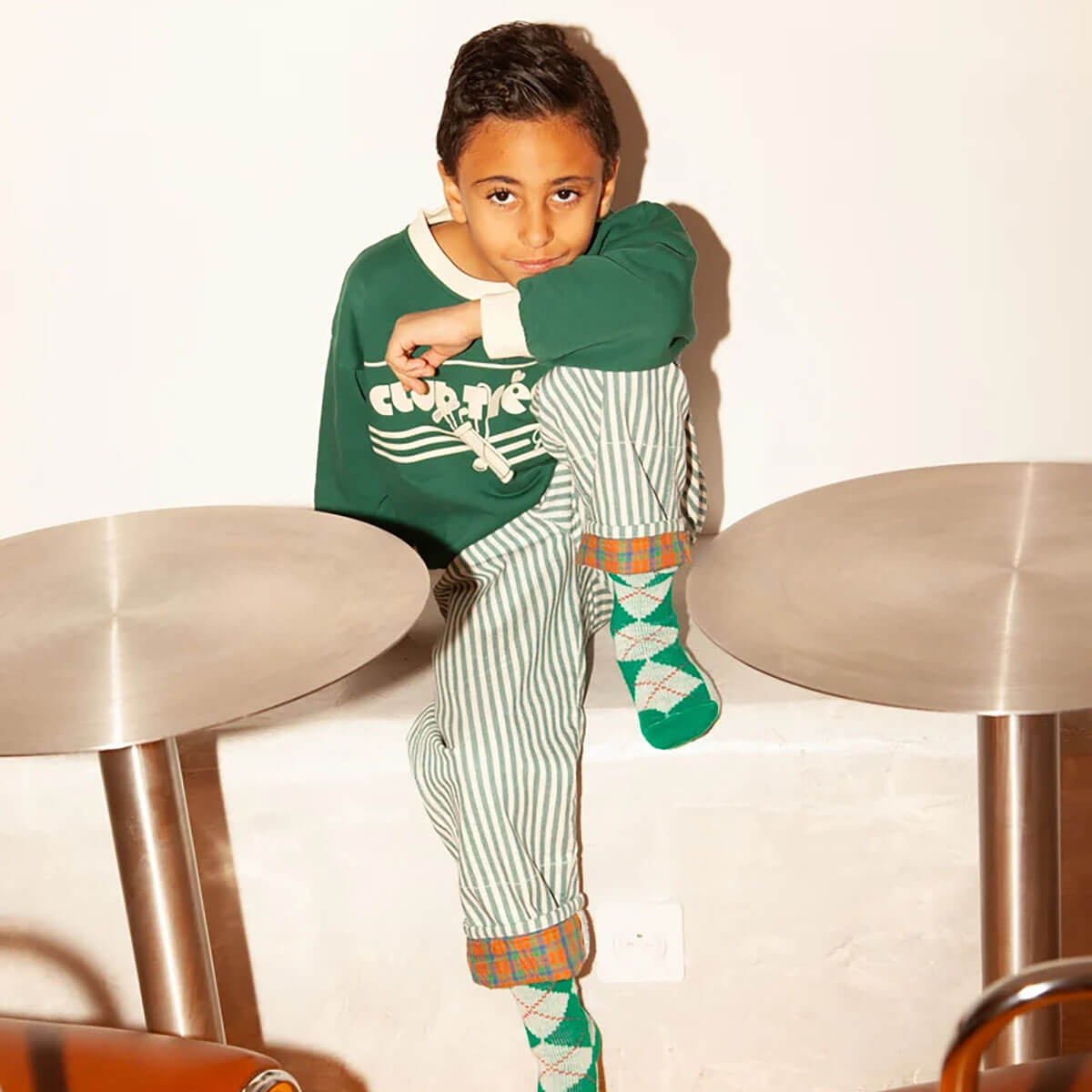 Pantalon à carreaux de bûcheron rustique en coton deadstock avec ourlet ajustable et coupe évolutive pour enfants de 2 à 9 ans