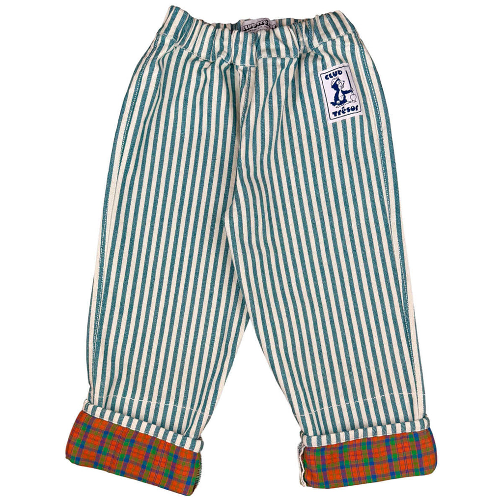 Pantalon à carreaux de bûcheron rustique en coton deadstock avec ourlet ajustable et coupe évolutive pour enfants de 2 à 9 ans