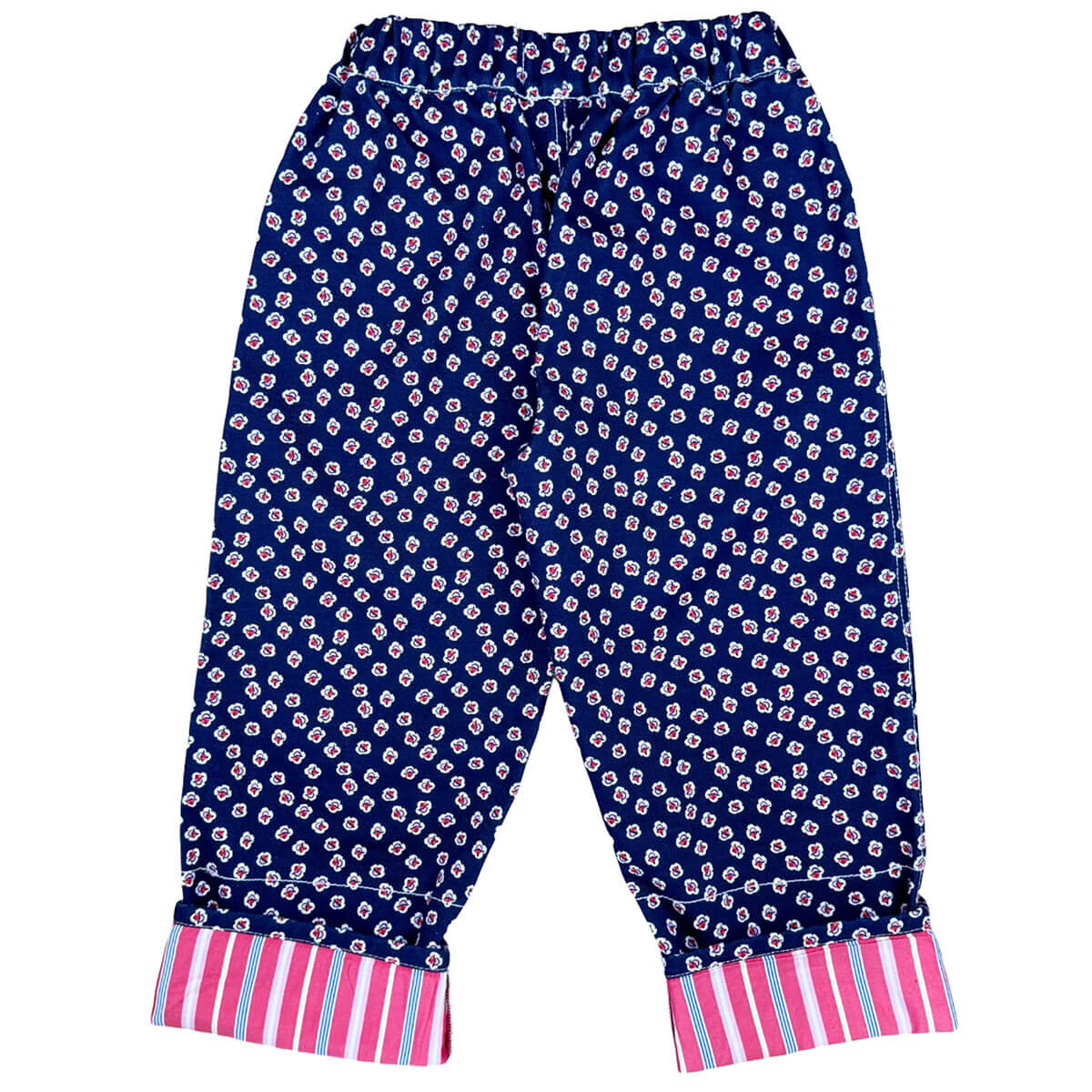 Pantalon décontracté framboise uni en coton deadstock avec ourlet ajustable et coupe évolutive pour enfants de 1 à 9 ans