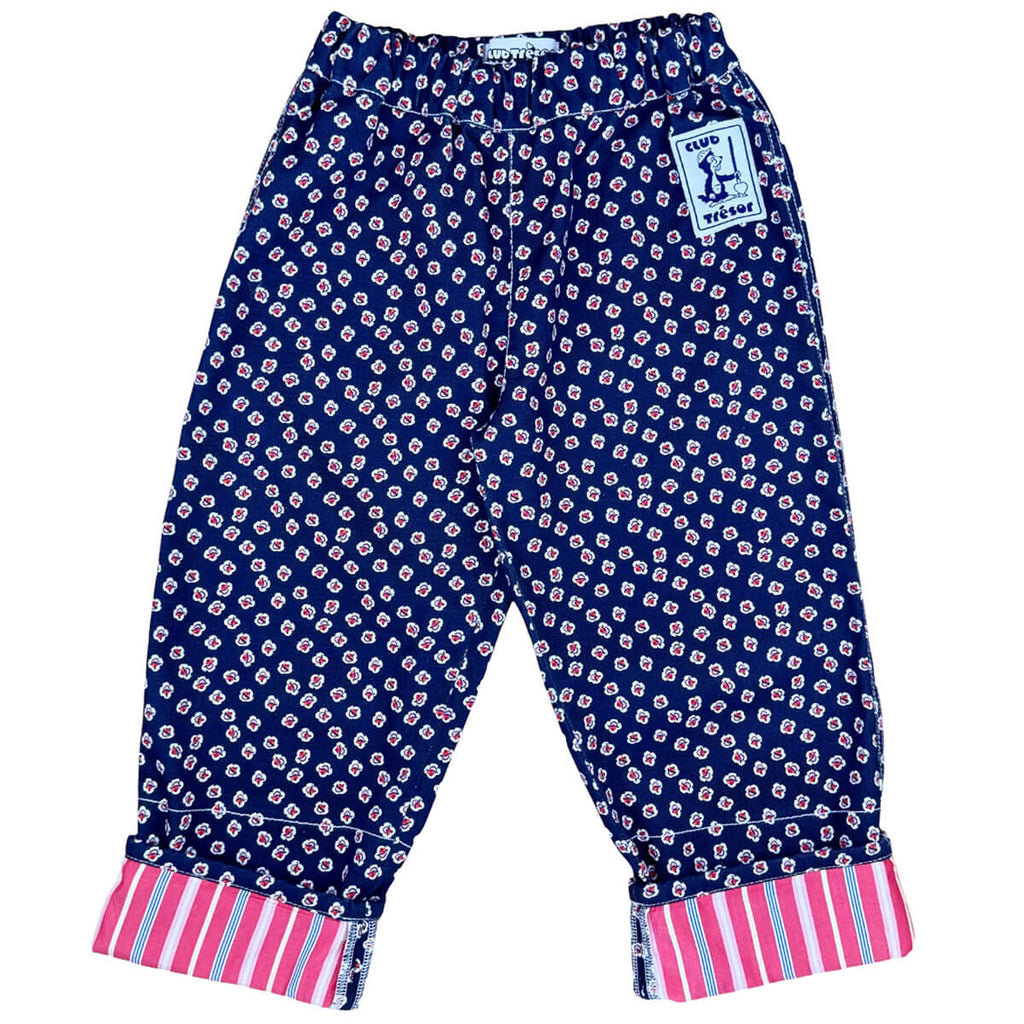 Pantalon décontracté framboise uni en coton deadstock avec ourlet ajustable et coupe évolutive pour enfants de 1 à 9 ans