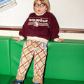 Pantalon en coton chiné coloris caramel avec ourlet ajustable et coupe évolutive pour enfants de 1 à 9 ans