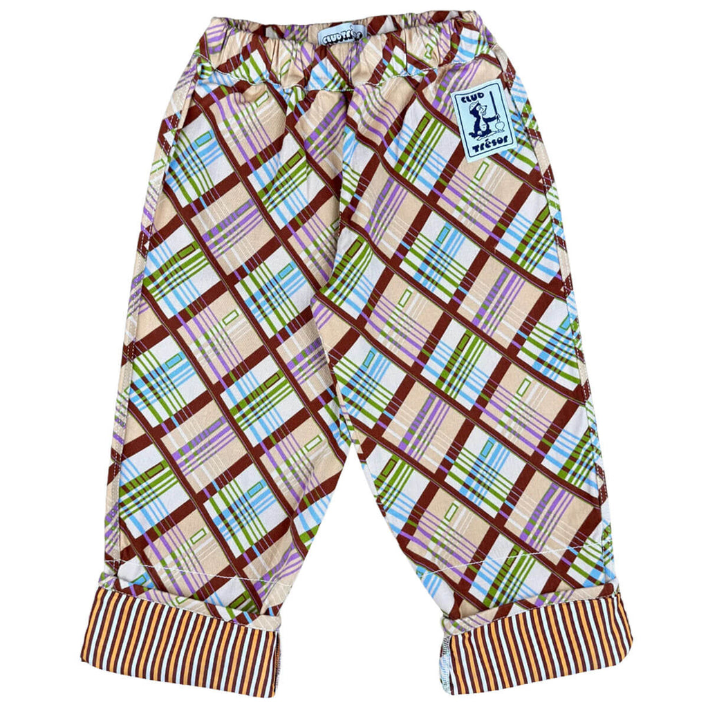 Pantalon en coton chiné coloris caramel avec ourlet ajustable et coupe évolutive pour enfants de 1 à 9 ans
