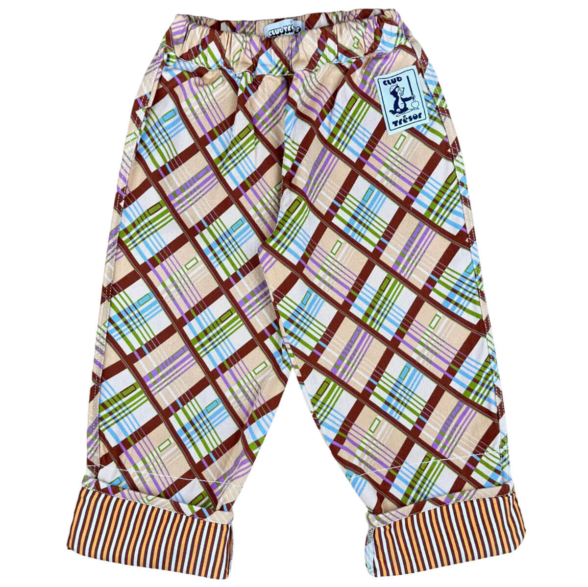 Pantalon en coton chiné coloris caramel avec ourlet ajustable et coupe évolutive pour enfants de 1 à 9 ans