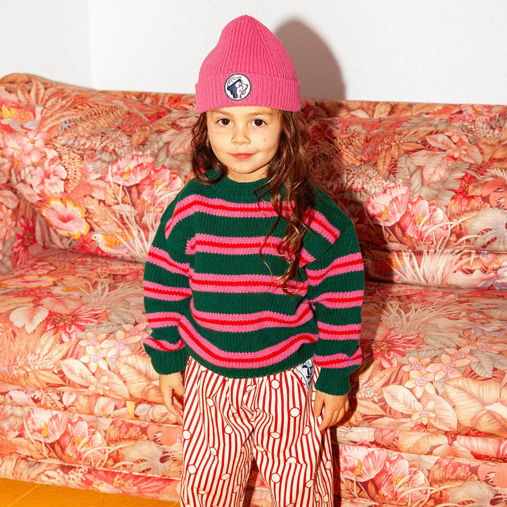 Bonnet en maille côtelée unie Bubblegum classique en mélange de laine, avec revers replié et confort anti-démangeaisons pour enfants de 1 à 8 ans