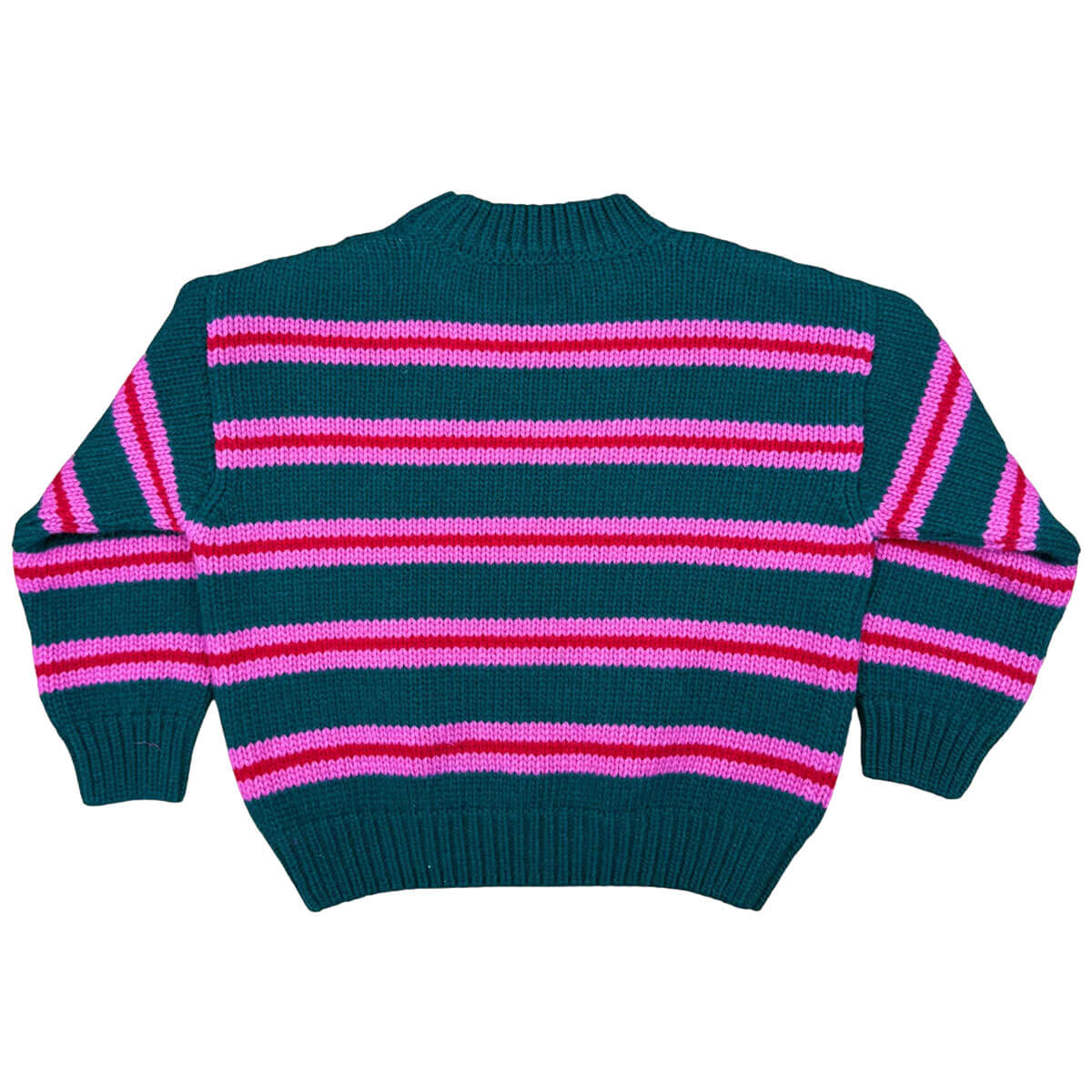 Chandail en tricot italien doux, coupe ample, à blocs de couleurs vert-rose et texture vintage pour enfants de 4 à 8 ans