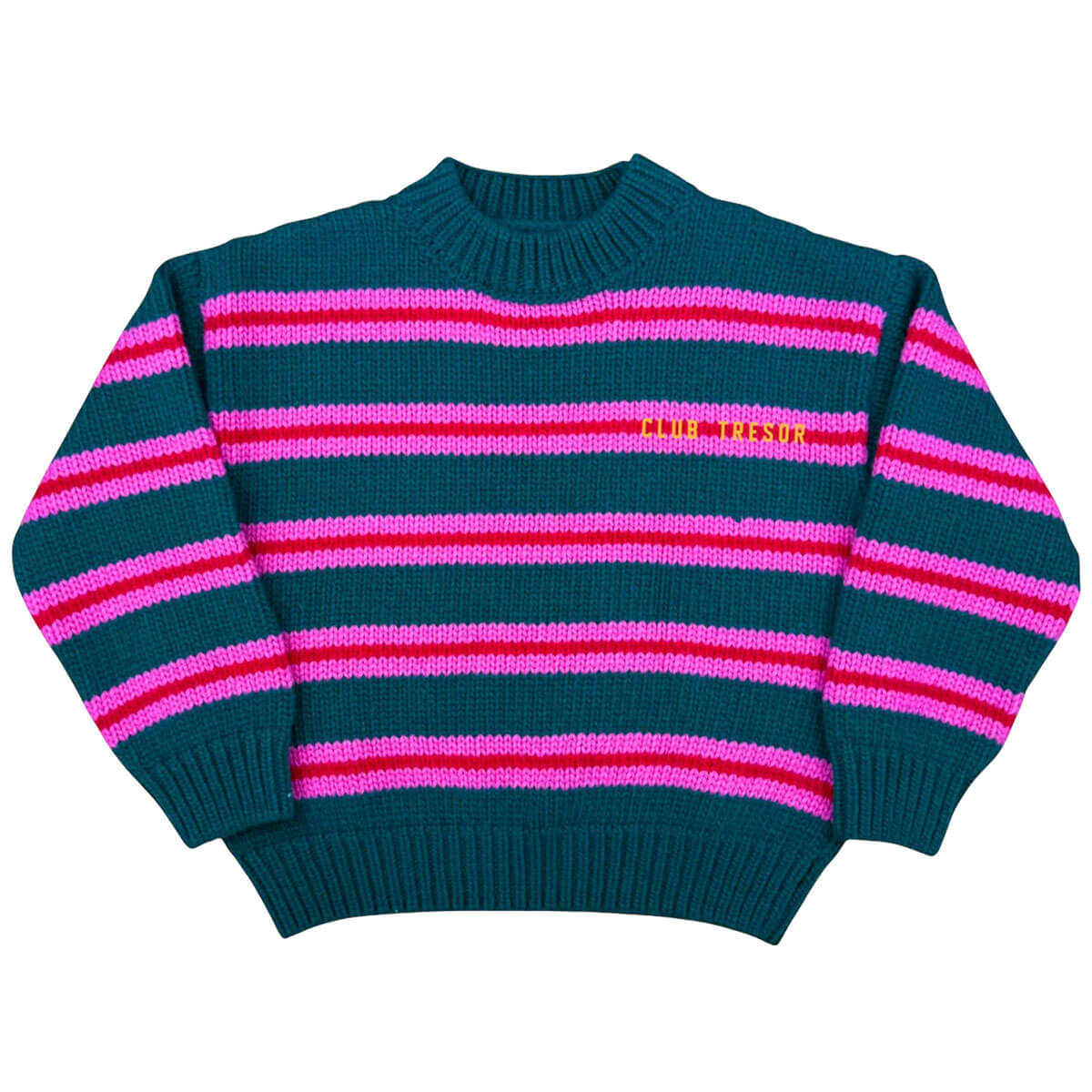 Chandail en tricot italien doux, coupe ample, à blocs de couleurs vert-rose et texture vintage pour enfants de 4 à 8 ans