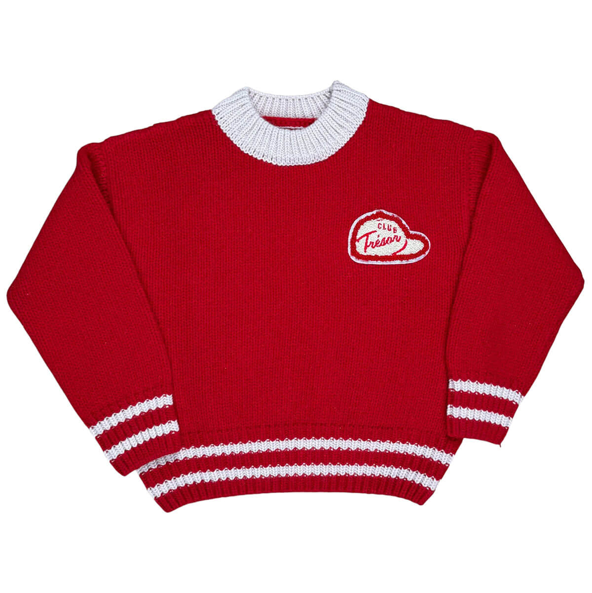 Pull enfant en maille mélangée de laine italienne rouge-crème colorblock Heritage à coupe oversize et texture vintage – 4-8 ans