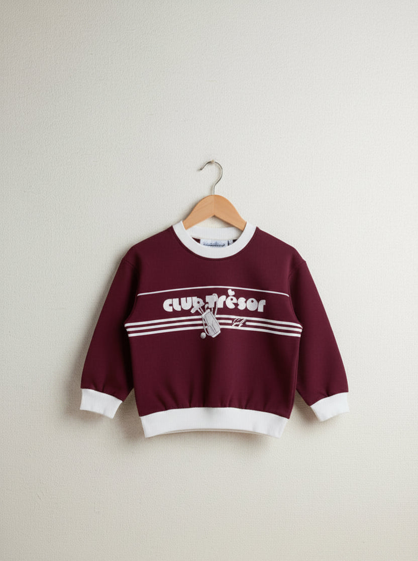 Sweatshirt en coton deadstock enfant vintage à motif golf bourgogne avec coupe oversize et design inspiré des années 70 – 2-8 ans