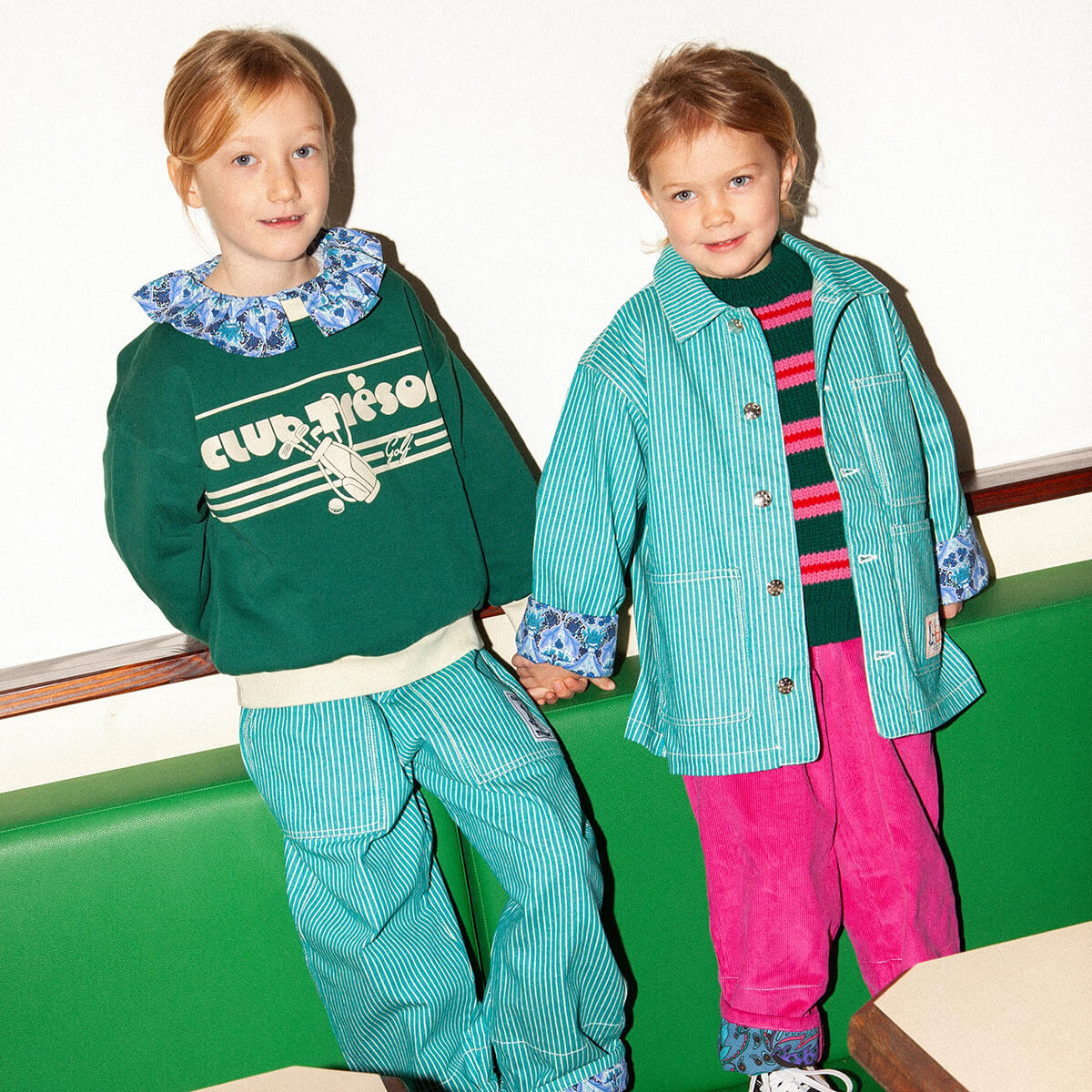 Sweat-shirt vert vintage en coton à motif de golf (deadstock) pour enfants de 2 à 8 ans, coupe oversize, design inspiré des années 70