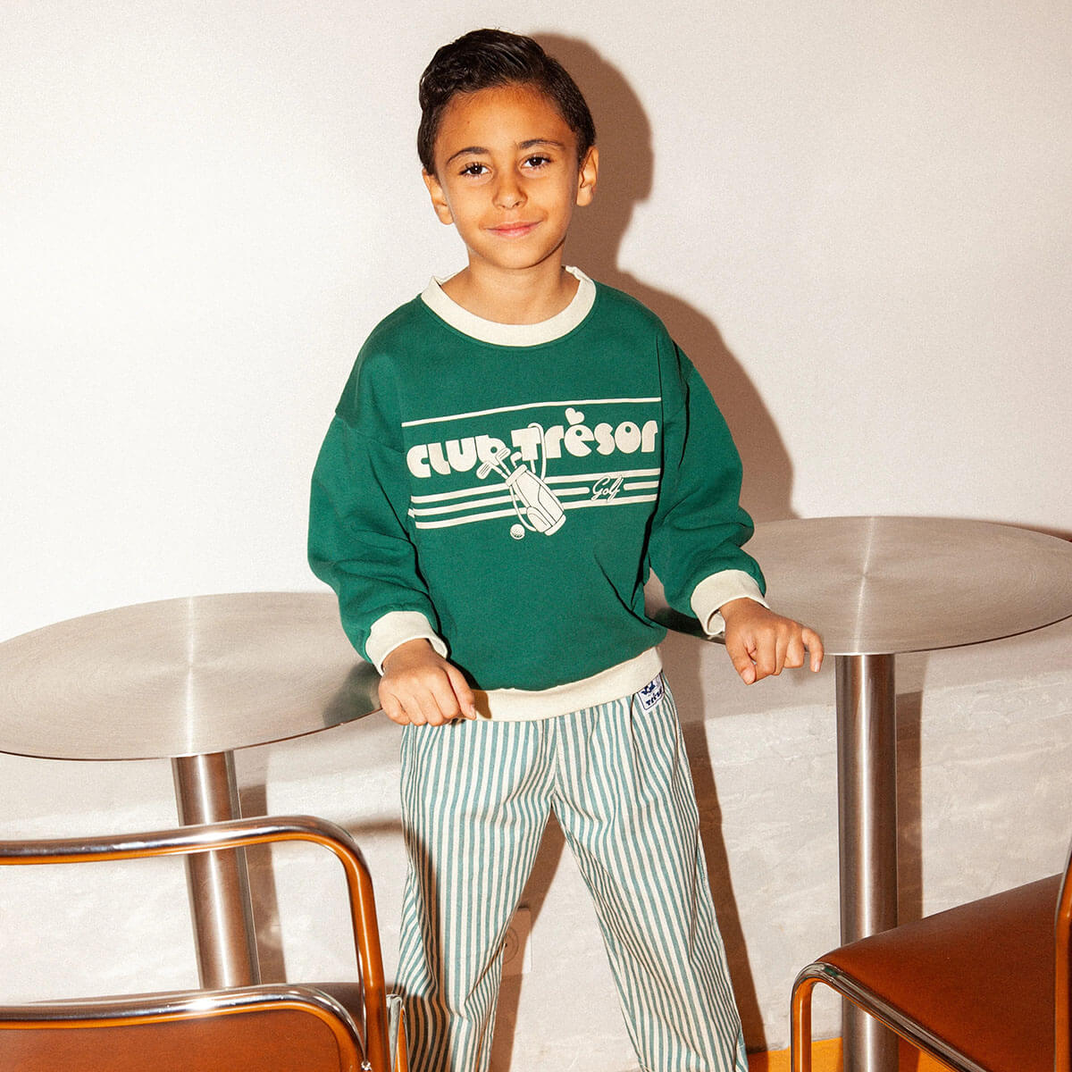 Sweat-shirt vert vintage en coton à motif de golf (deadstock) pour enfants de 2 à 8 ans, coupe oversize, design inspiré des années 70