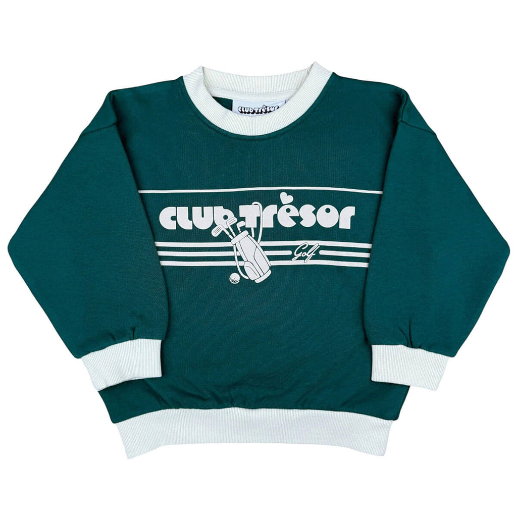 Sweat-shirt vert vintage en coton à motif de golf (deadstock) pour enfants de 2 à 8 ans, coupe oversize, design inspiré des années 70