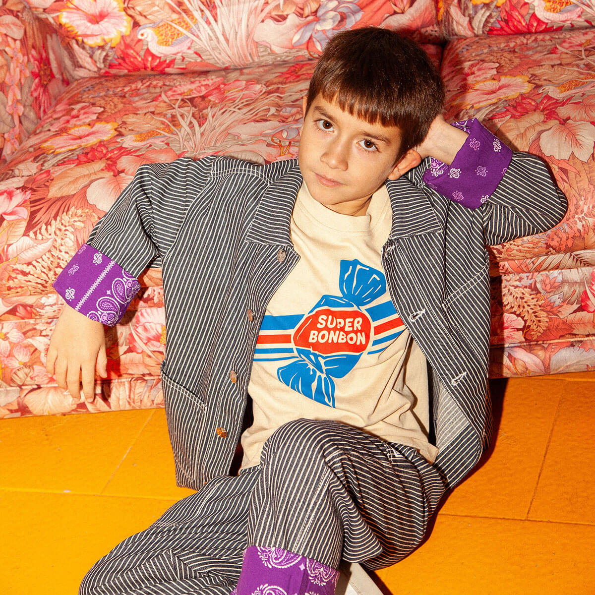 T-shirt en coton vintage crème issu d'une collaboration avec un artiste, coupe oversize et imprimé à base d'eau pour enfants de 2 à 11 ans