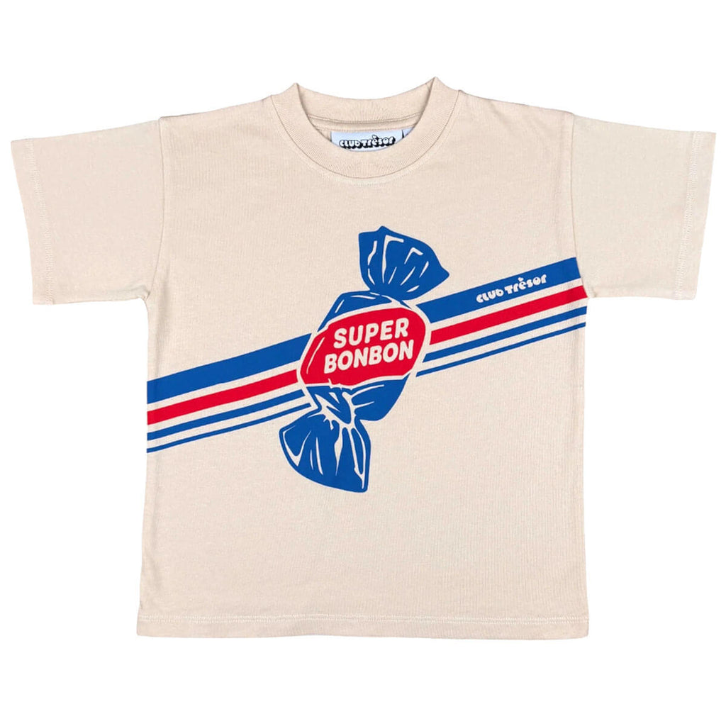T-shirt en coton vintage crème issu d'une collaboration avec un artiste, coupe oversize et imprimé à base d'eau pour enfants de 2 à 11 ans