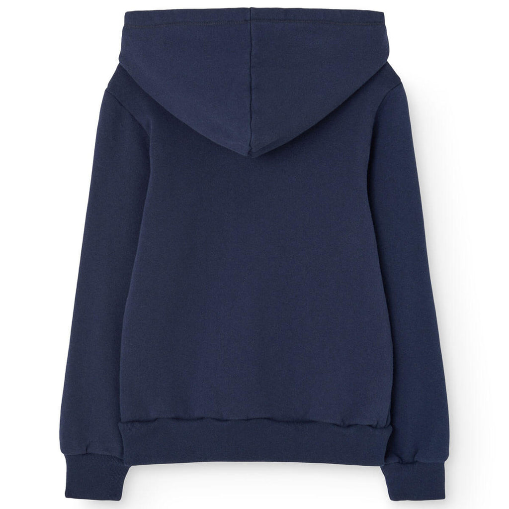 Sweat à capuche décontracté bleu marine uni en coton biologique pour enfant avec poche kangourou et cordon de serrage pour tout-petits