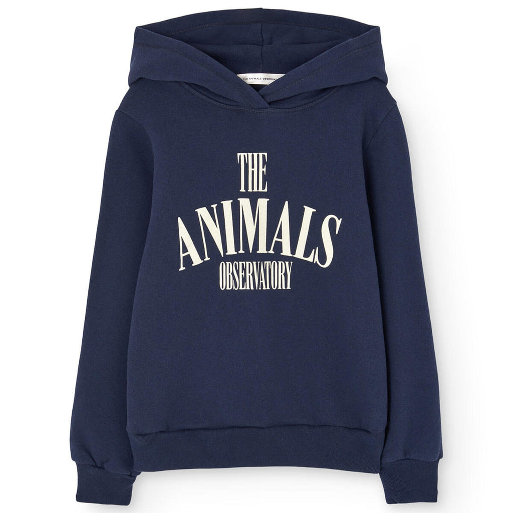 Sweat à capuche décontracté bleu marine uni en coton biologique pour enfant avec poche kangourou et cordon de serrage pour tout-petits