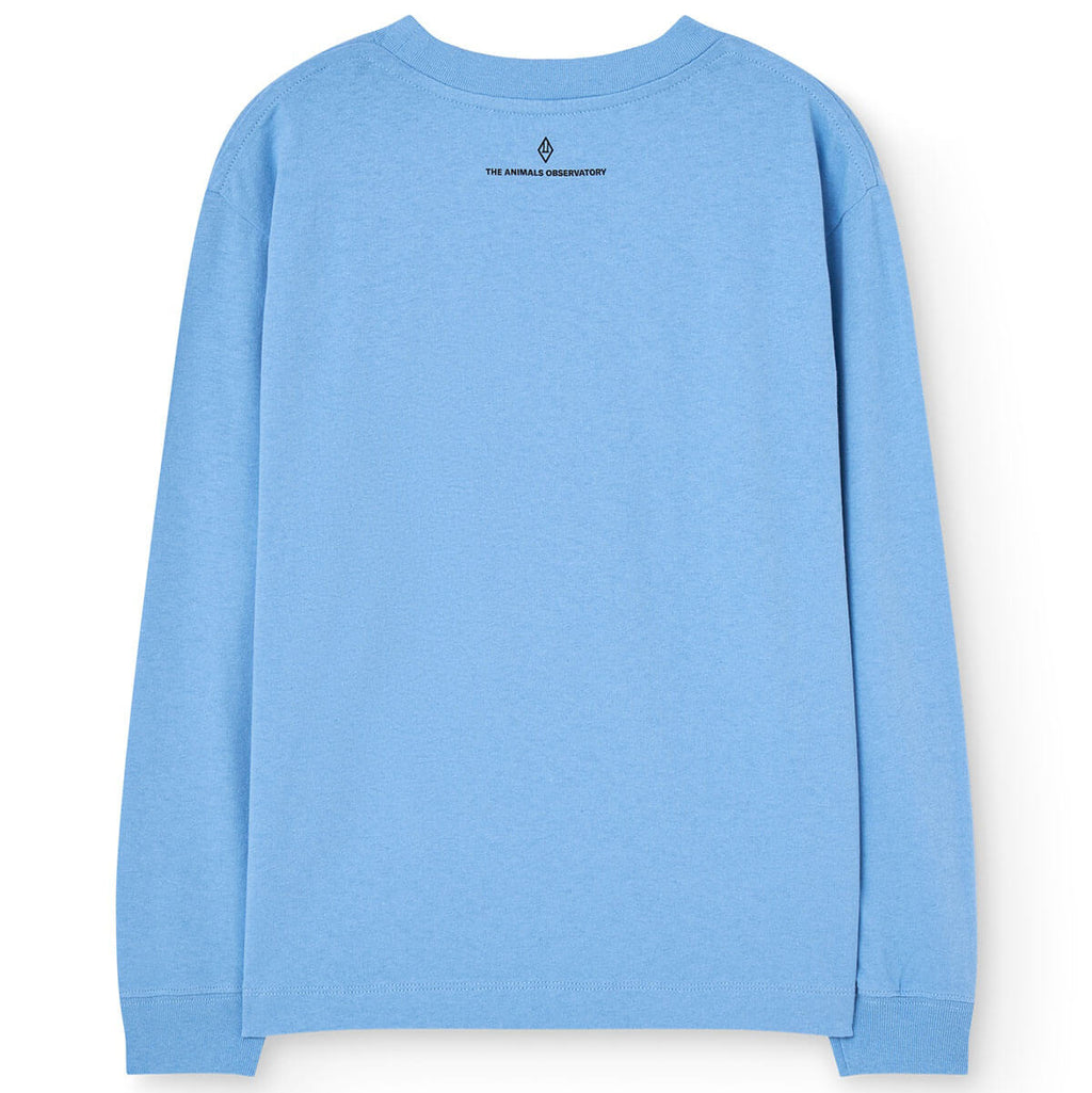 T-shirt décontracté à manches longues bleu poussière en coton biologique uni avec col rond pour tout-petits
