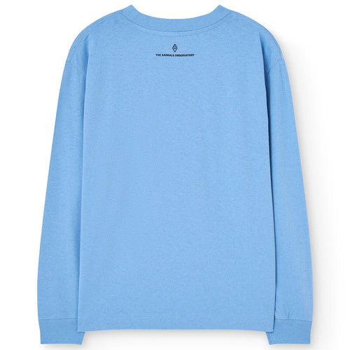 T-shirt décontracté à manches longues bleu poussière en coton biologique uni avec col rond pour tout-petits