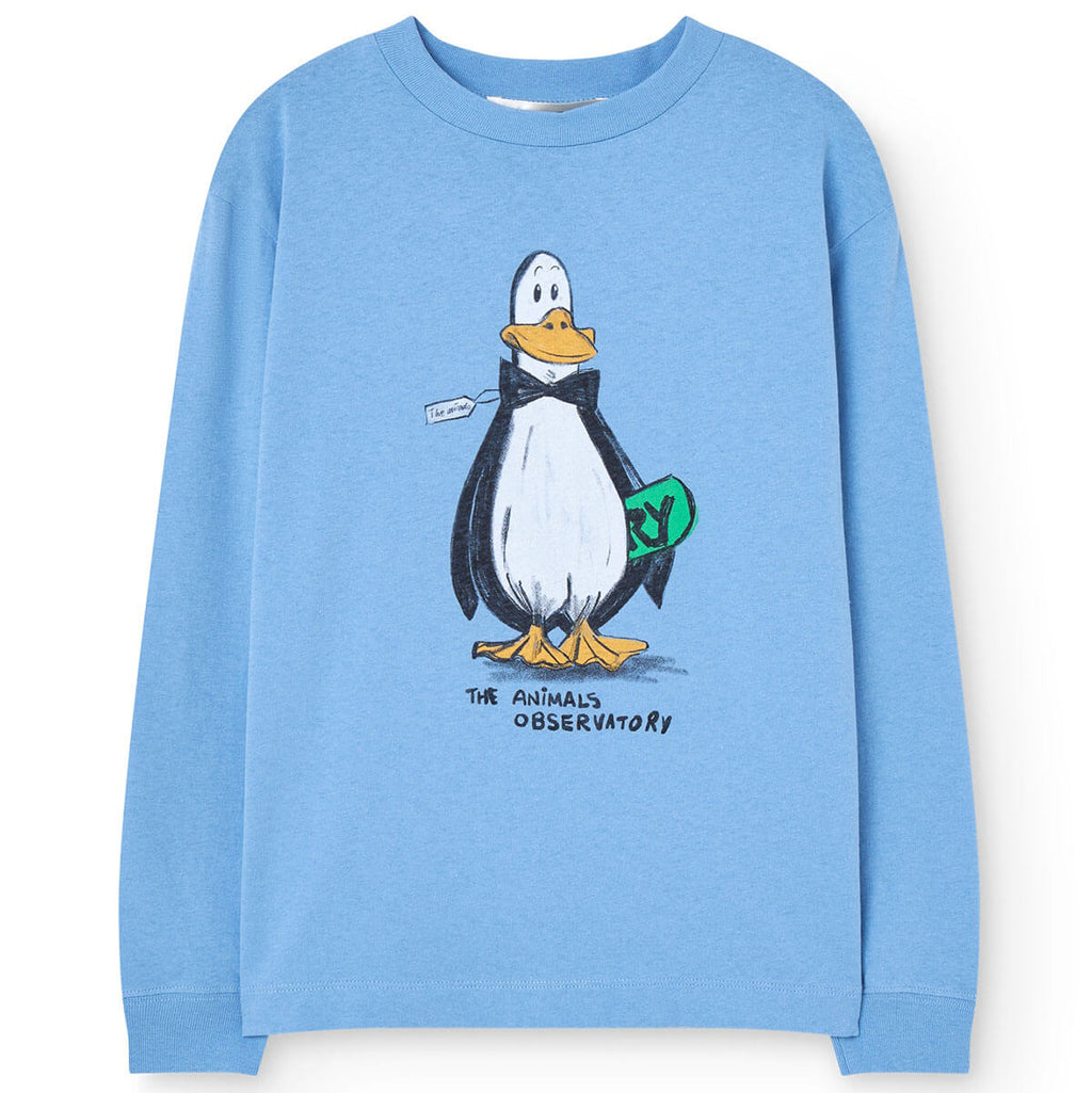 T-shirt décontracté à manches longues bleu poussière en coton biologique uni avec col rond pour tout-petits