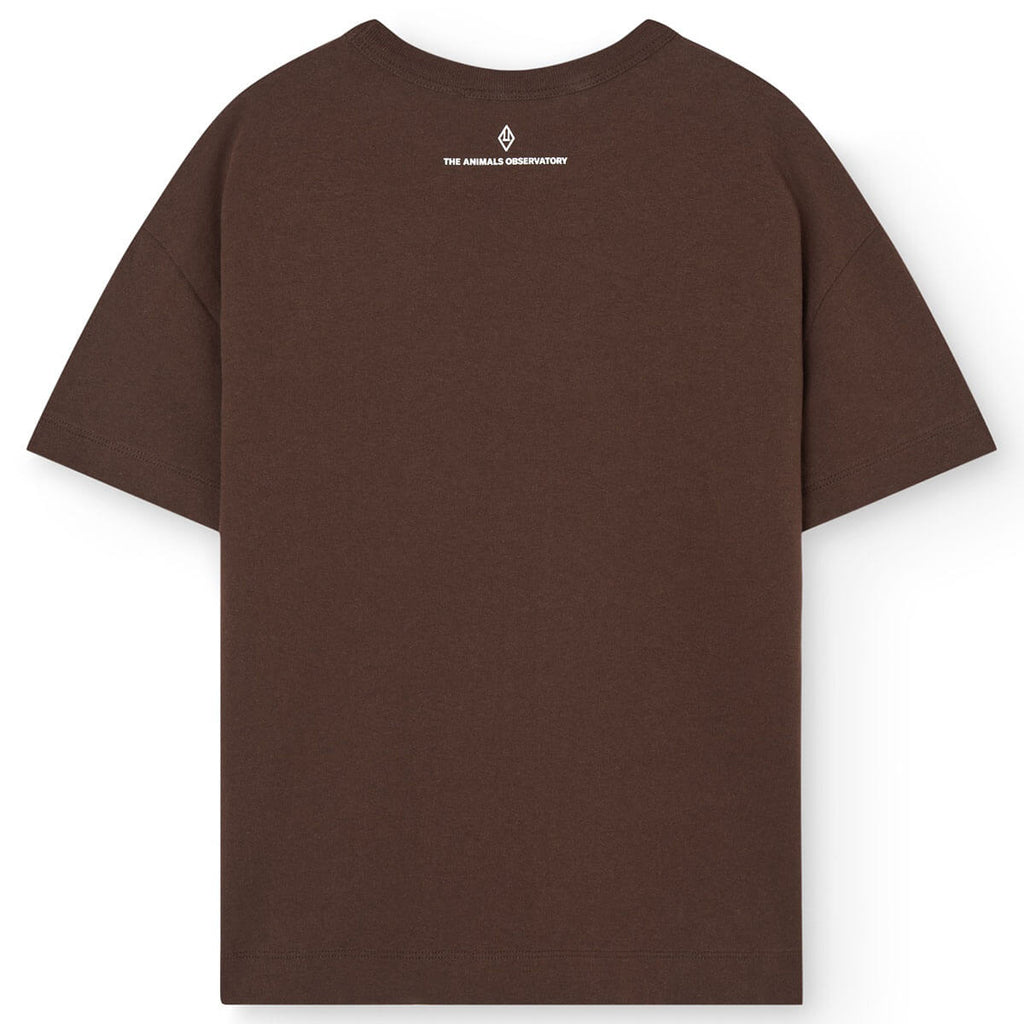 T-shirt décontracté marron foncé en coton bio à motif pour enfant, avec col rond et manches courtes pour tout-petits