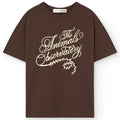 T-shirt décontracté marron foncé en coton bio à motif pour enfant, avec col rond et manches courtes pour tout-petits