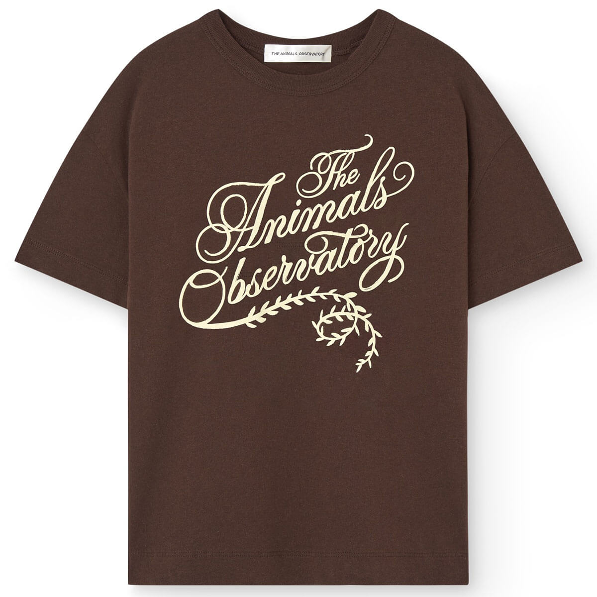 T-shirt décontracté marron foncé en coton bio à motif pour enfant, avec col rond et manches courtes pour tout-petits