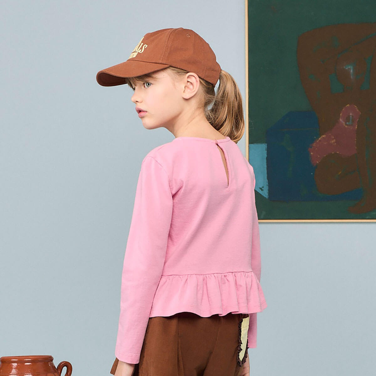 Casquette décontractée marron unie en coton pour enfants avec sangle ajustable pour tout-petits