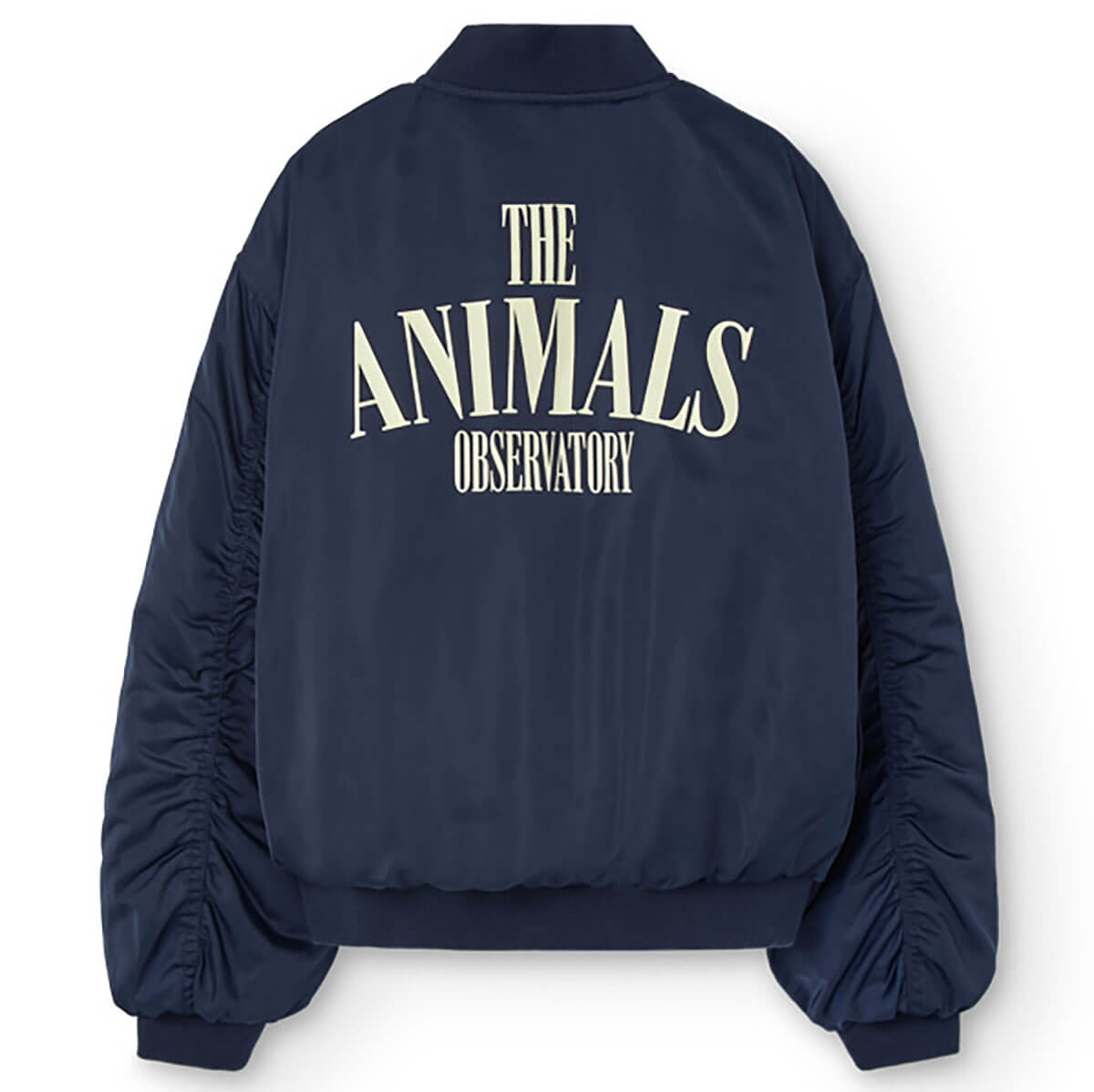Blouson bombardier bleu marine uni en nylon pour enfant avec col côtelé et fermeture éclair sur le devant pour les tout-petits