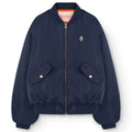 Blouson bombardier bleu marine uni en nylon pour enfant avec col côtelé et fermeture éclair sur le devant pour les tout-petits