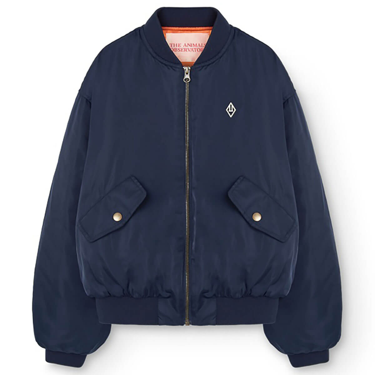 Blouson bombardier bleu marine uni en nylon pour enfant avec col côtelé et fermeture éclair sur le devant pour les tout-petits