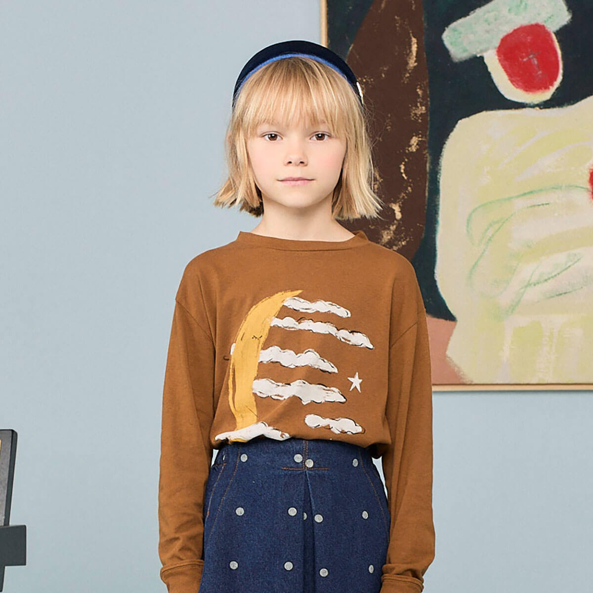 Bandeau en maille unie bleu marine décontracté avec coupe extensible pour enfants