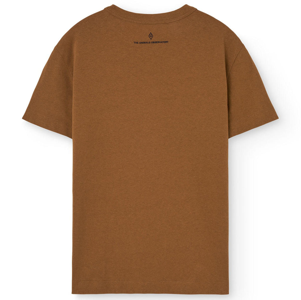 T-shirt décontracté en coton biologique marron avec motif graphique, col rond et manches courtes pour enfants en bas âge