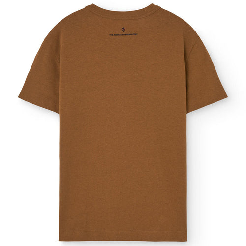 T-shirt décontracté en coton biologique marron avec motif graphique, col rond et manches courtes pour enfants en bas âge