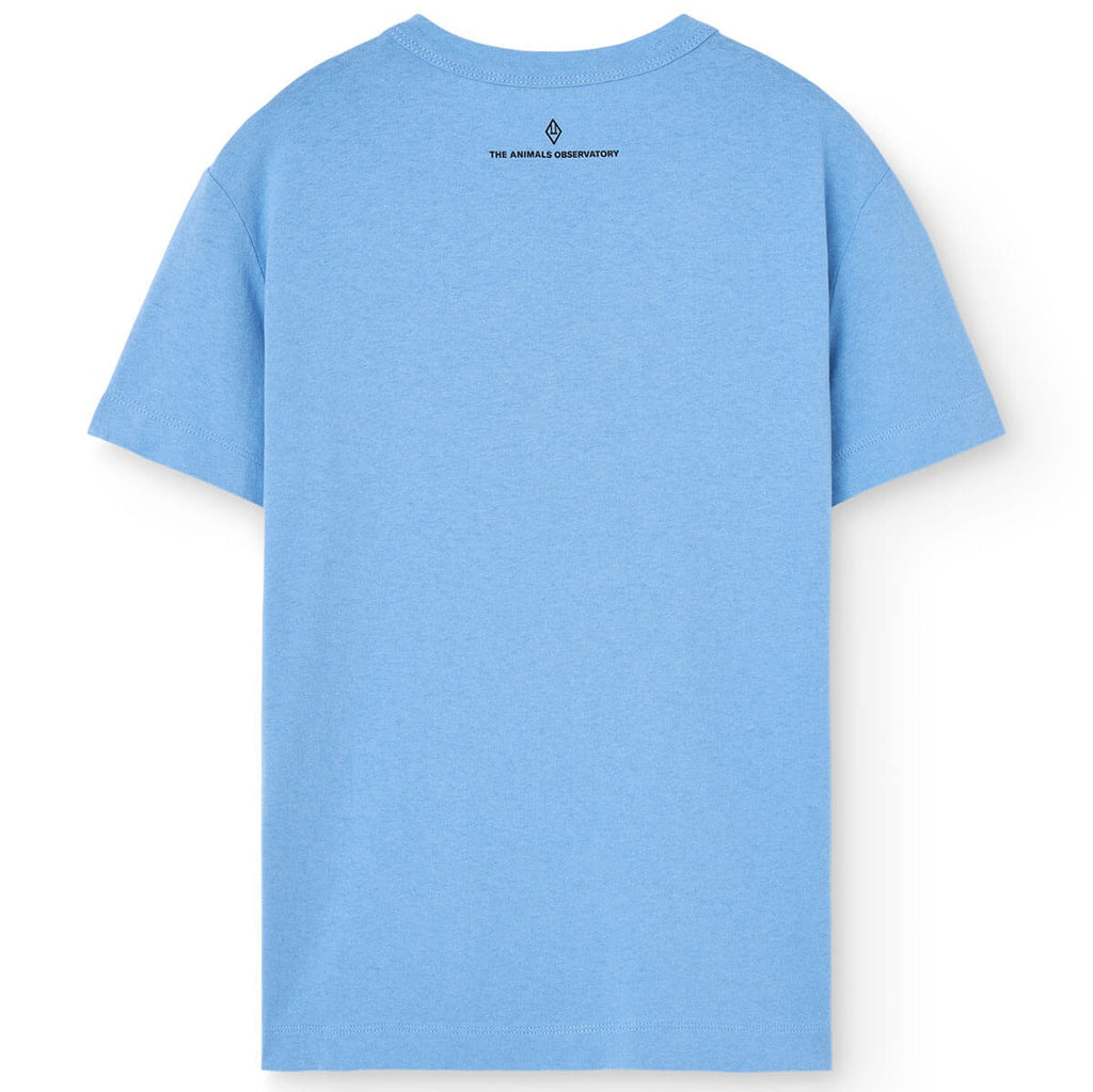T-shirt décontracté en coton biologique bleu poussière avec motif, col rond et manches courtes pour enfants en bas âge
