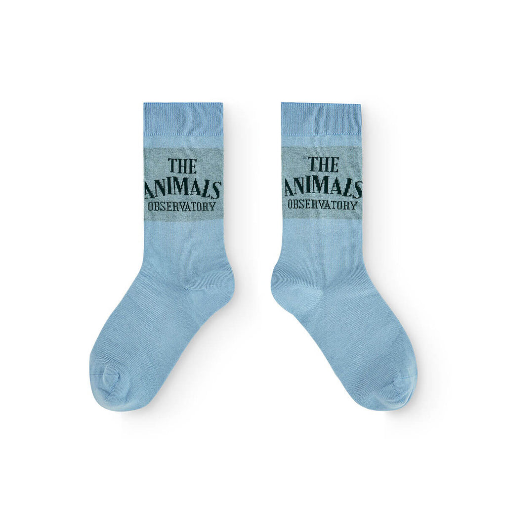 Chaussettes décontractées en coton uni bleu poussiéreux pour enfants avec revers côtelés pour tout-petits