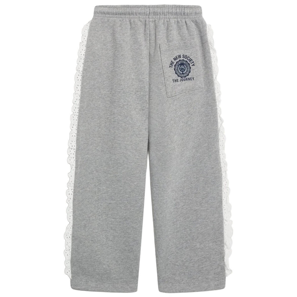 Pantalon de jogging pour enfants en coton gris moyen chiné uni, avec taille élastique et jambe fuselée, pour les 2-14 ans