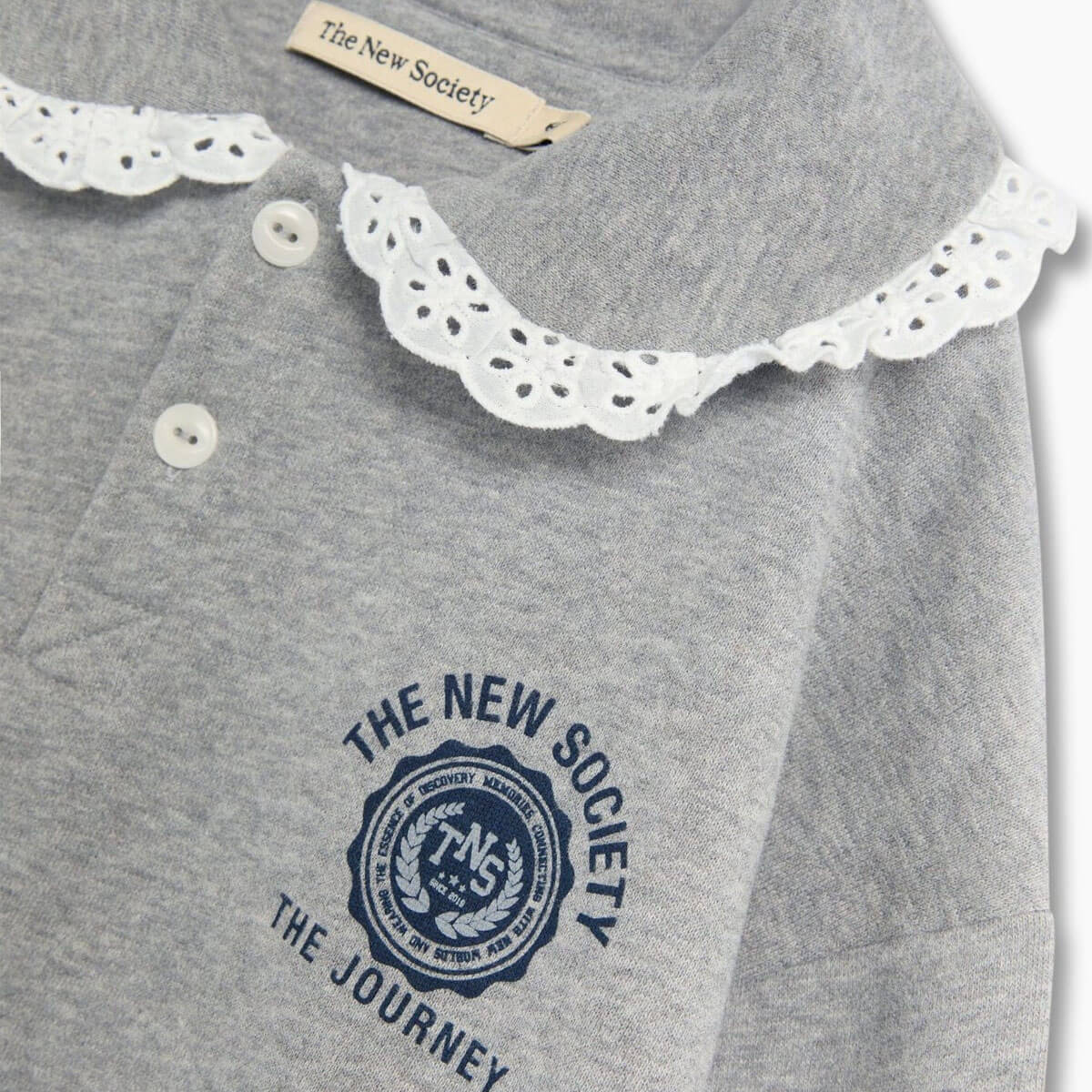 Polo-sweat-shirt décontracté en coton uni gris moyen chiné avec col côtelé pour enfants de 2 à 13 ans