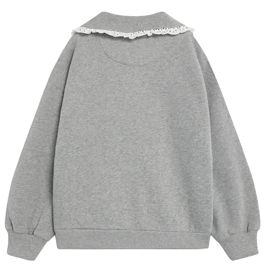 Polo-sweat-shirt décontracté en coton uni gris moyen chiné avec col côtelé pour enfants de 2 à 13 ans