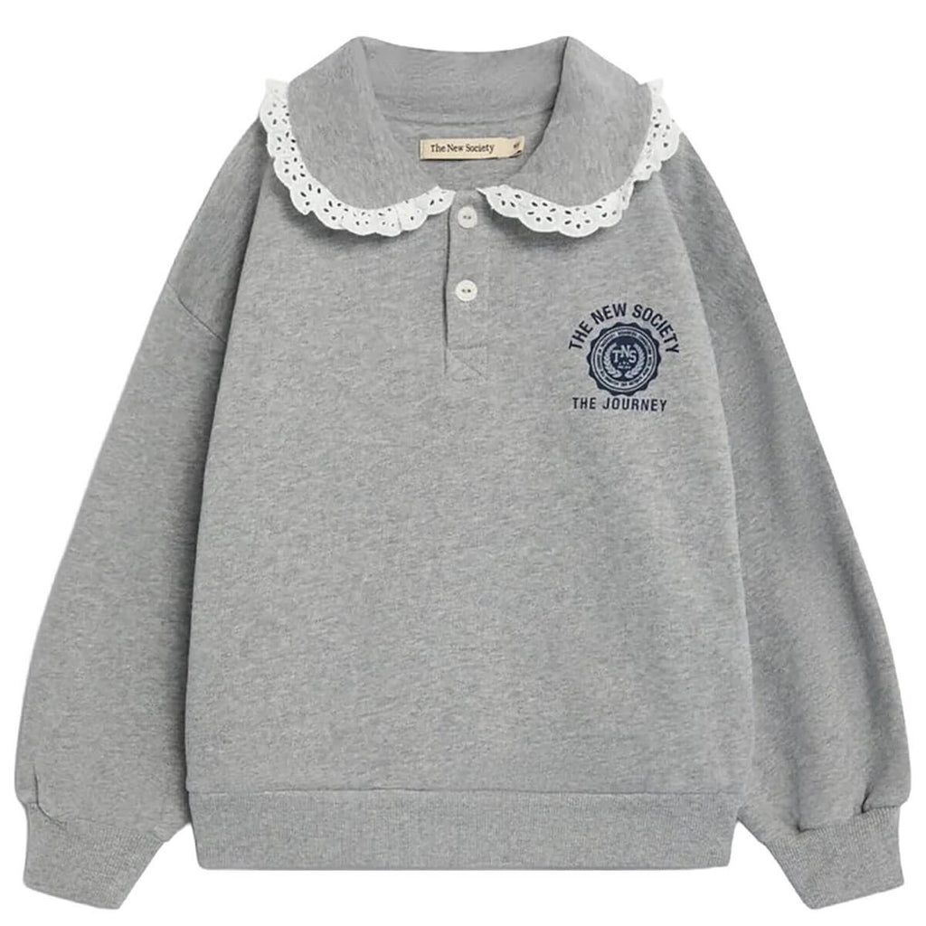 Polo-sweat-shirt décontracté en coton uni gris moyen chiné avec col côtelé pour enfants de 2 à 13 ans
