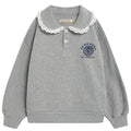 Polo-sweat-shirt décontracté en coton uni gris moyen chiné avec col côtelé pour enfants de 2 à 13 ans