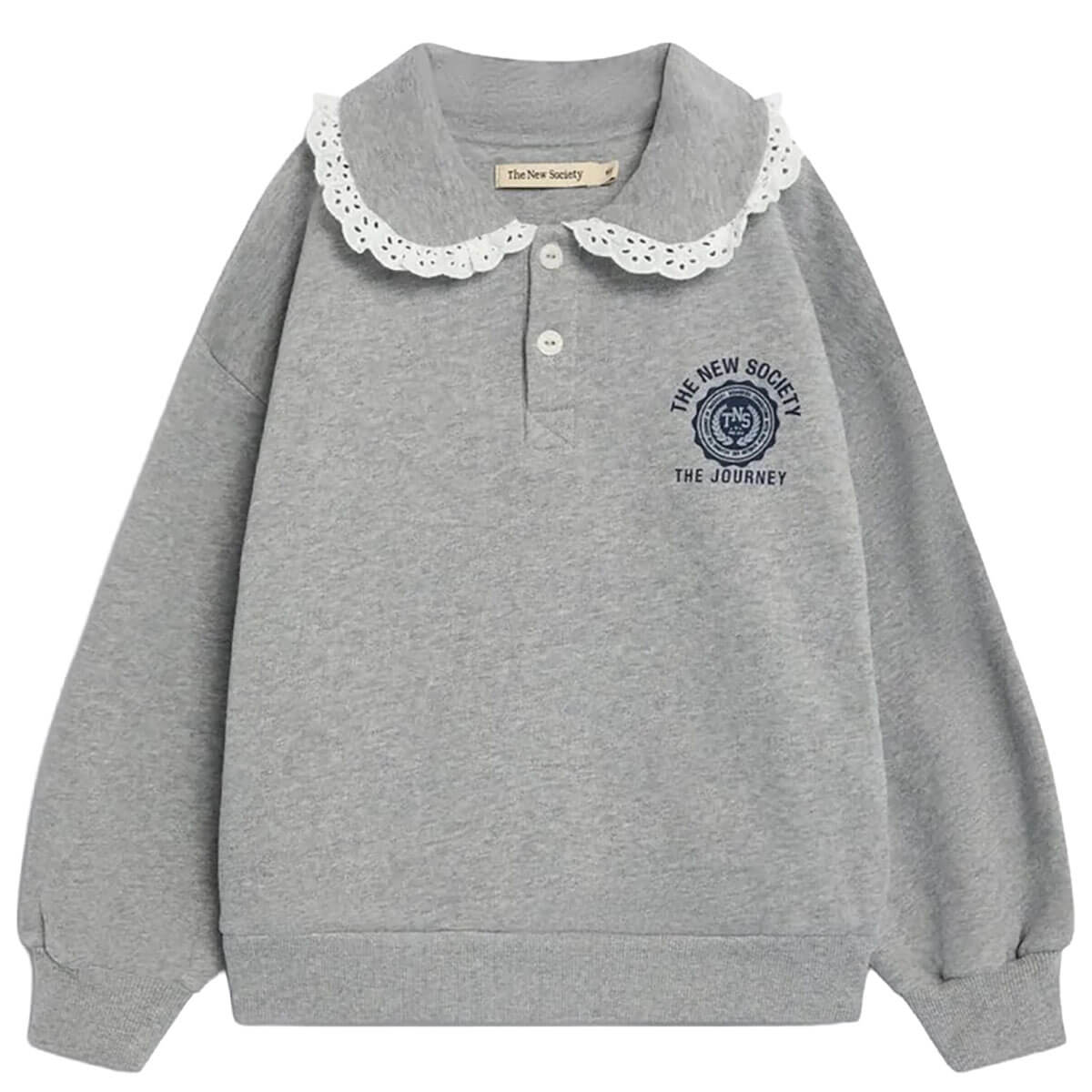Polo-sweat-shirt décontracté en coton uni gris moyen chiné avec col côtelé pour enfants de 2 à 13 ans