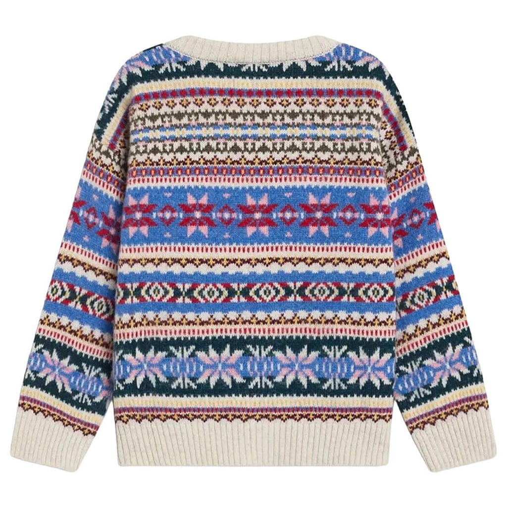 Cardigan enfant en coton jacquard multicolore bohème, avec ouverture devant et texture douillette, 2-13 ans