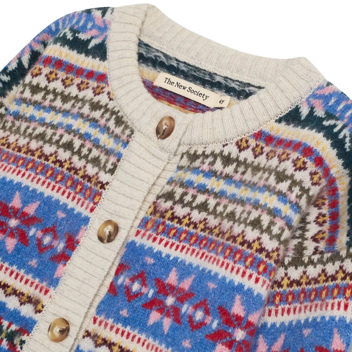 Cardigan enfant en coton jacquard multicolore bohème, avec ouverture devant et texture douillette, 2-13 ans