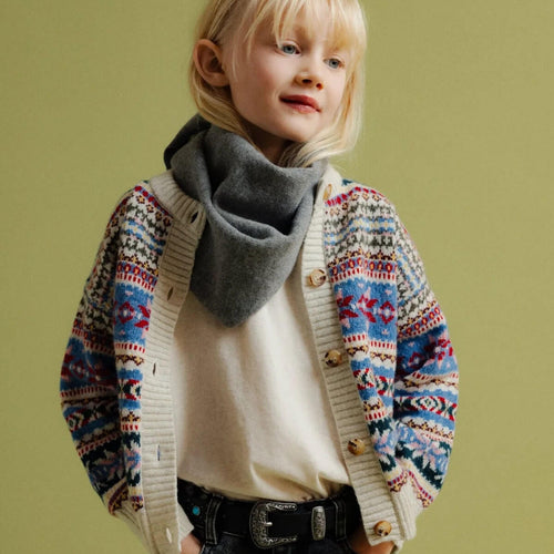 Cardigan enfant en coton jacquard multicolore bohème, avec ouverture devant et texture douillette, 2-13 ans
