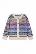 Cardigan enfant en coton jacquard multicolore bohème, avec ouverture devant et texture douillette, 2-13 ans