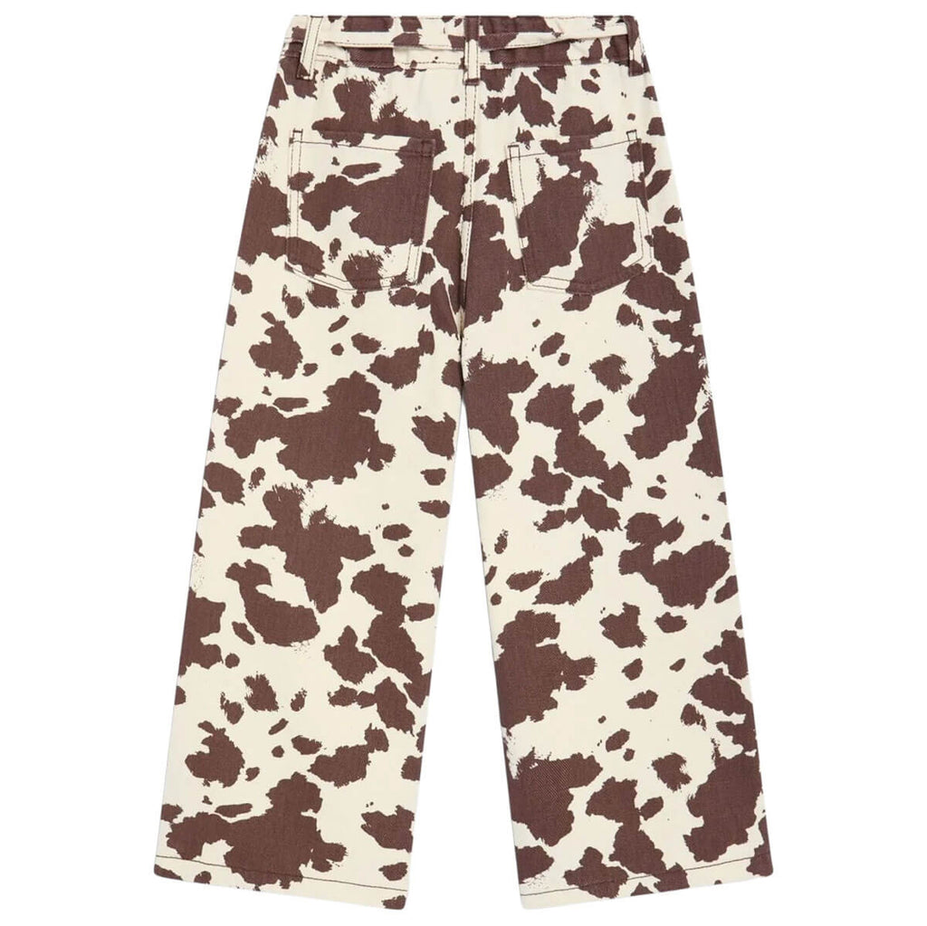 Pantalon en coton aspect jean imprimé vache avec jambes larges et motif animalier amusant pour les enfants de 2 à 13 ans