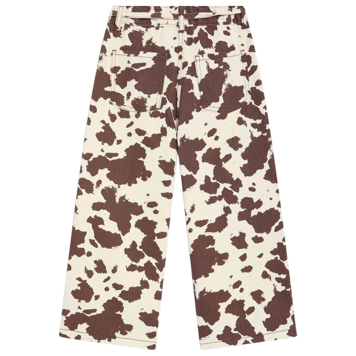 Pantalon en coton aspect jean imprimé vache avec jambes larges et motif animalier amusant pour les enfants de 2 à 13 ans