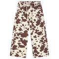 Pantalon en coton aspect jean imprimé vache avec jambes larges et motif animalier amusant pour les enfants de 2 à 13 ans