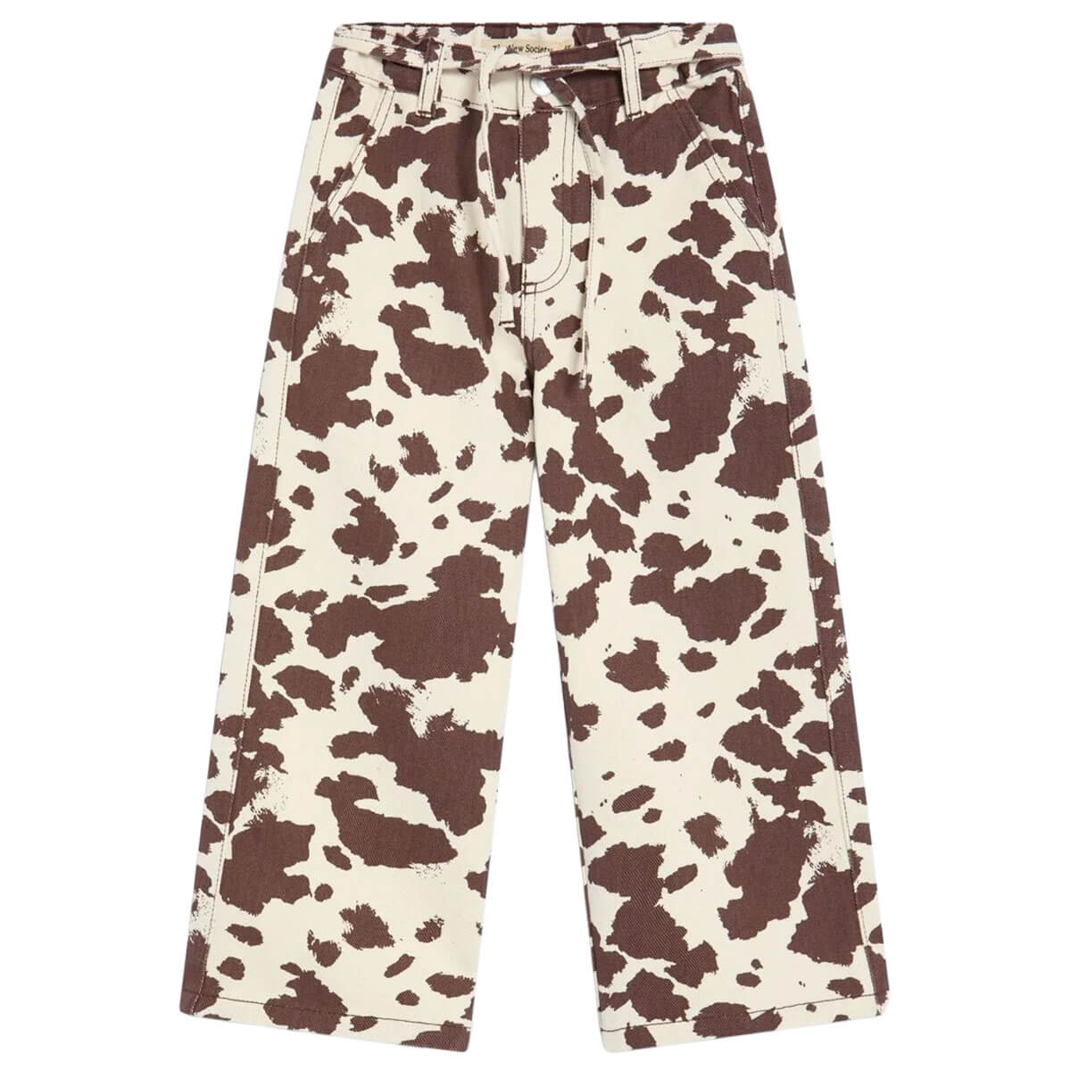 Pantalon en coton aspect jean imprimé vache avec jambes larges et motif animalier amusant pour les enfants de 2 à 13 ans