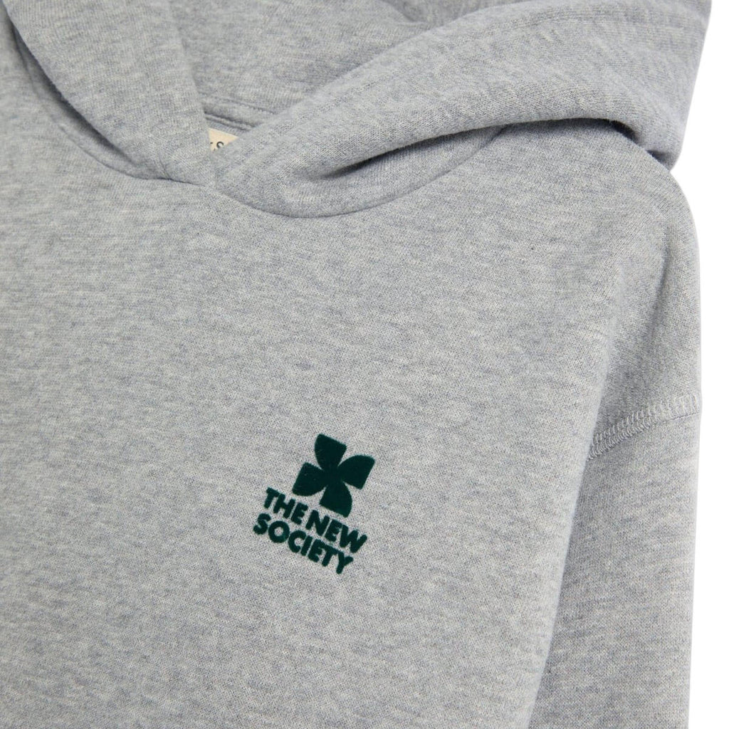 Sweat à capuche décontracté en coton mélangé gris moyen chiné avec logo imprimé et poche kangourou pour enfants de 2 à 14 ans